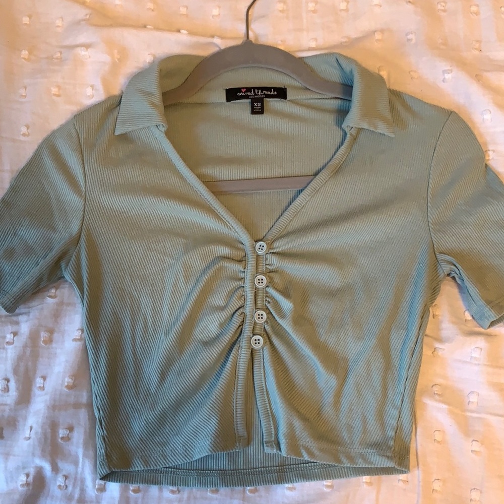 sage green collared shirt